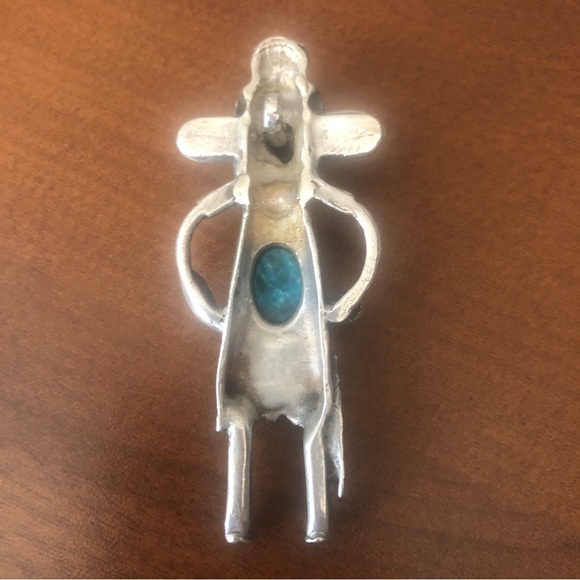 3” Navajo Indian  Silver Turquoise Kachina Pendant Jewelry - Picture 5 of 10